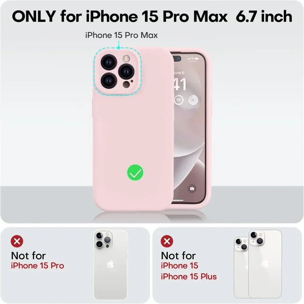 iPhone 15 Pro Max Silicone Case - Chalk Pink - Microfiber Lining - Shockproof